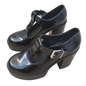Madden Girl Black Patent Mary Jane Heels Platform Chunky Buckle Shoes Size 7